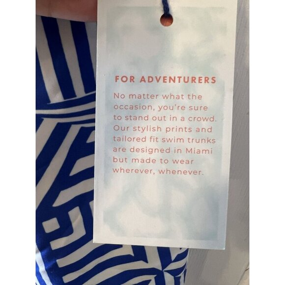 Le Club Men’s Wynn Long Multi Swim Trunks Size XXL Blue White Geometric Print - Picture 7 of 8